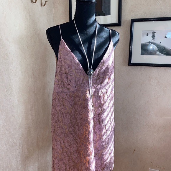 Free People Slip and Flower Pink Mauve Flower Dress - Picture 6 of 7